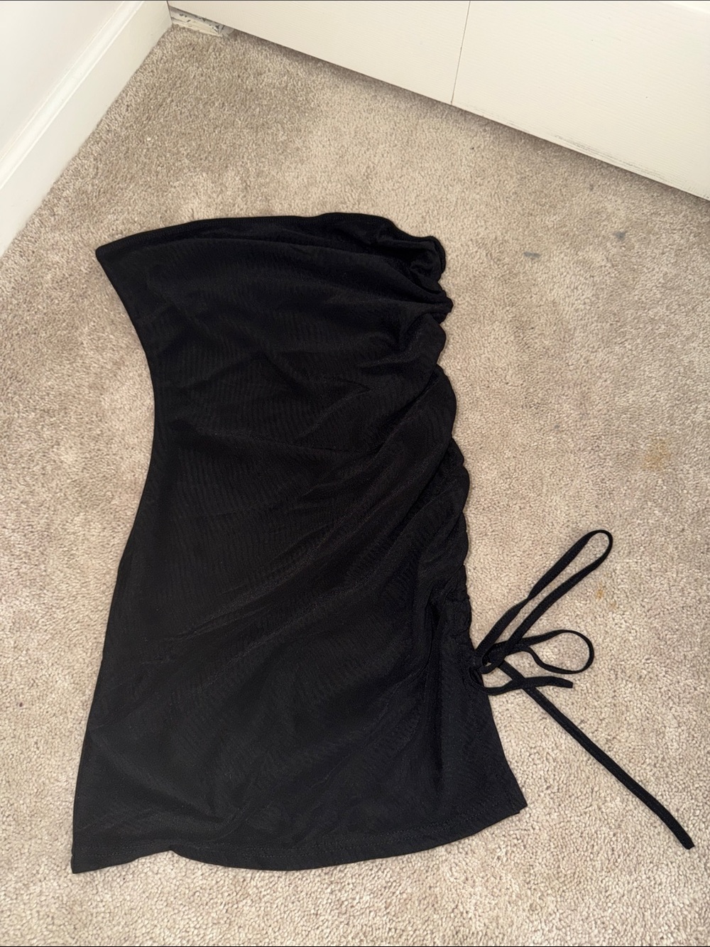 Black One-Shoulder Ruched Side Tie Dress